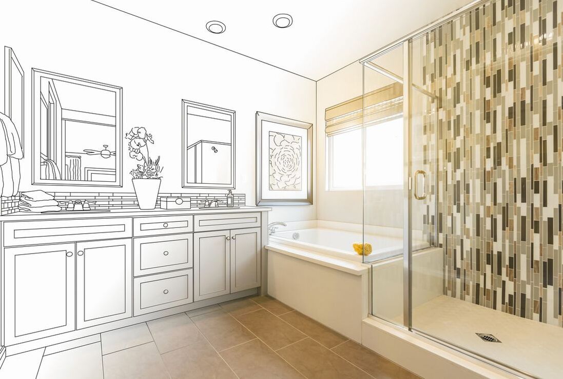 Bathroom concept design meshed with actual bathroom layout